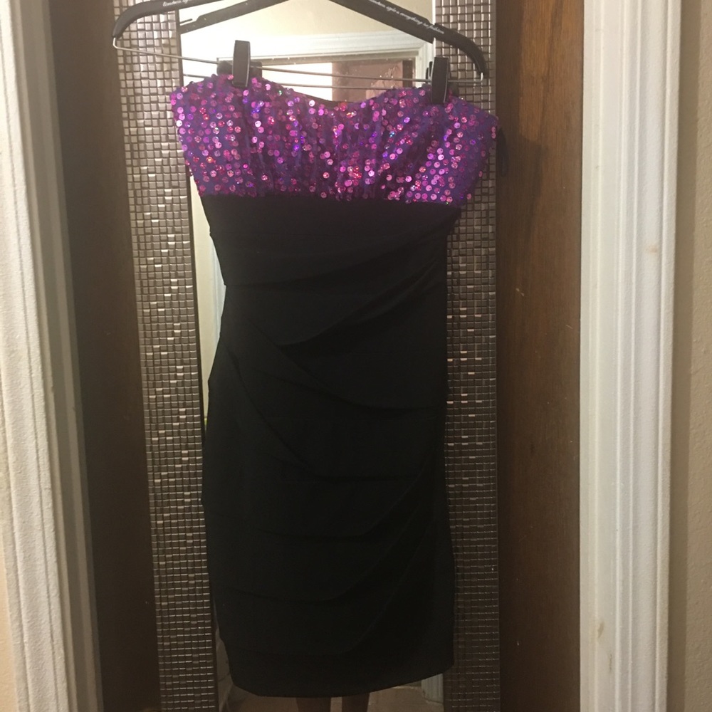 Black and purple sequin party dress
